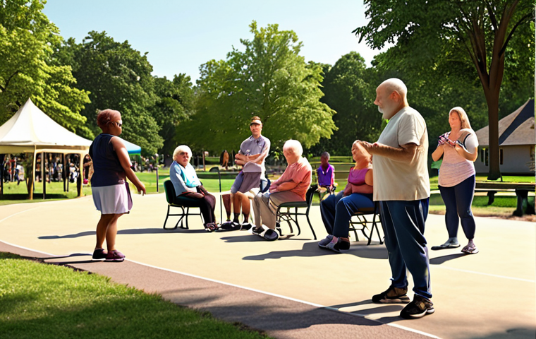**Prompt:** Diverse group of people of varying ages and abilities participating in a recreational activity in a community park, emphasizing inclusivity and enjoyment. Soft, natural lighting.