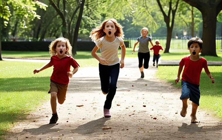 **

Prompt: Children running wild in a park, staff looking overwhelmed, contrasted with a calm scene of staff explaining safety rules using clear visuals. Focus on "unpredictable children" vs "proactive safety".

**