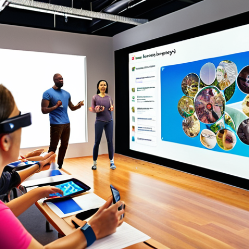 **Image Prompt 1:**
    A vibrant scene of a recreation leadership training workshop. Diverse recreation instructors are actively engaged in collaborative discussions, some looking at a presentation screen subtly showing futuristic concepts like AI and VR integration in recreational activities. The setting is modern and bright, reflecting a blend of human connection, wellness, and innovative learning. Emphasize a sense of discovery and forward-thinking.