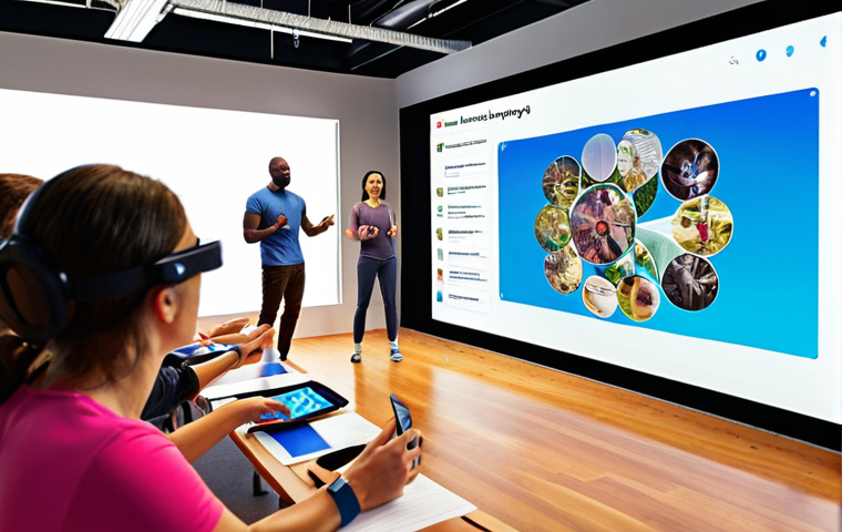 **Image Prompt 1:**
    A vibrant scene of a recreation leadership training workshop. Diverse recreation instructors are actively engaged in collaborative discussions, some looking at a presentation screen subtly showing futuristic concepts like AI and VR integration in recreational activities. The setting is modern and bright, reflecting a blend of human connection, wellness, and innovative learning. Emphasize a sense of discovery and forward-thinking.