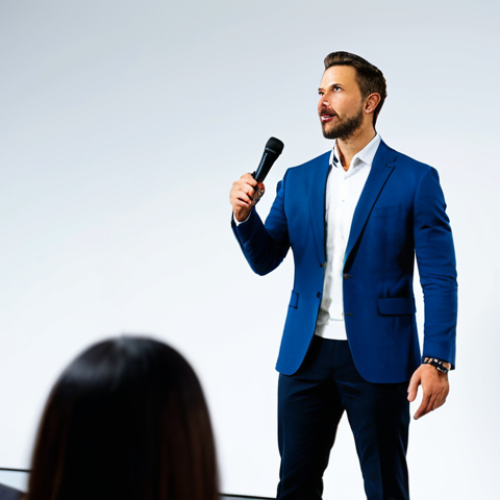 Motivational Speaker**

"A professional recreation leader standing on a stage, giving an engaging speech to a diverse audience, fully clothed in a business casual outfit, appropriate attire, modern conference setting, safe for work, perfect anatomy, natural proportions, confident expression, bright lighting, professional photography, high quality, modest presentation."

**