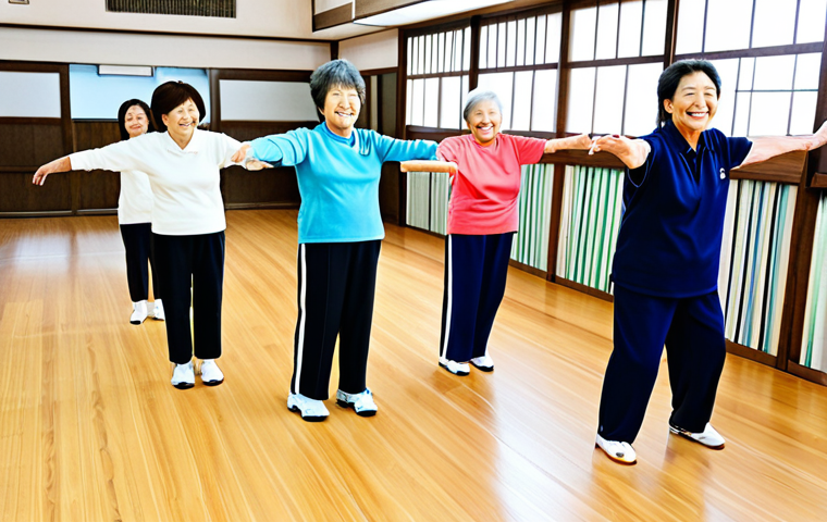 레크리에이션 지도자 추천 교육기관 - **Image:** A group of fully clothed senior citizens participating in a gentle exercise class in a co...