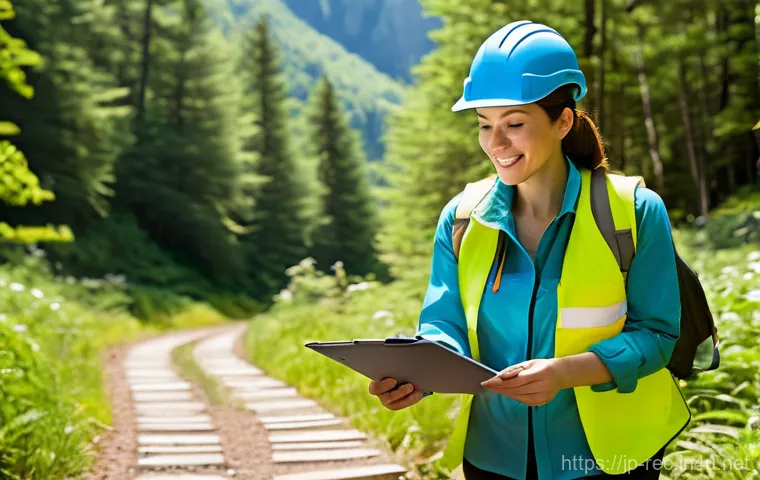 레크리에이션 활동과 관련된 법적 이슈 - **Event Safety Inspection**
    A detailed, bright, and natural photograph depicting a diligent fema...