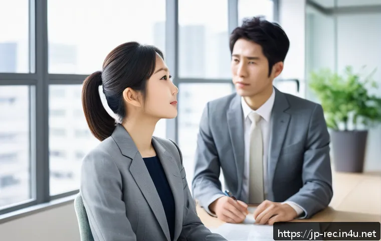 레크리에이션 지도자와 코칭 프로그램 - A modern Japanese office scene showing a young Japanese professional woman attentively listening to ...