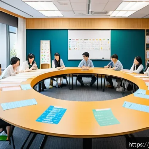 레크리에이션 지도자와 워크숍 운영 사례 - A bright and cheerful workshop scene set in a modern Japanese meeting room with natural lighting and...