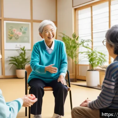 레크리에이션 지도자와 직업 만족도 조사 - A cheerful recreation instructor leading a diverse group of elderly Japanese people in a bright, mod...