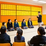 레크리에이션 지도자와 프로그램 개발 - A vibrant, modern community center scene showing a diverse group of Japanese participants of various...