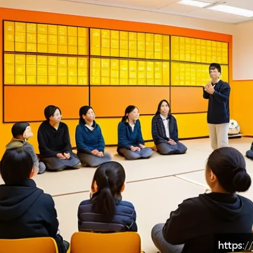 레크리에이션 지도자와 프로그램 개발 - A vibrant, modern community center scene showing a diverse group of Japanese participants of various...