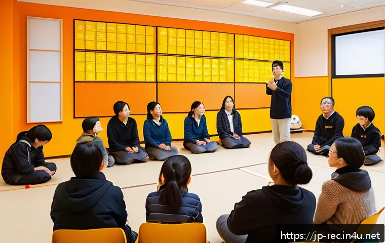 레크리에이션 지도자와 프로그램 개발 - A vibrant, modern community center scene showing a diverse group of Japanese participants of various...